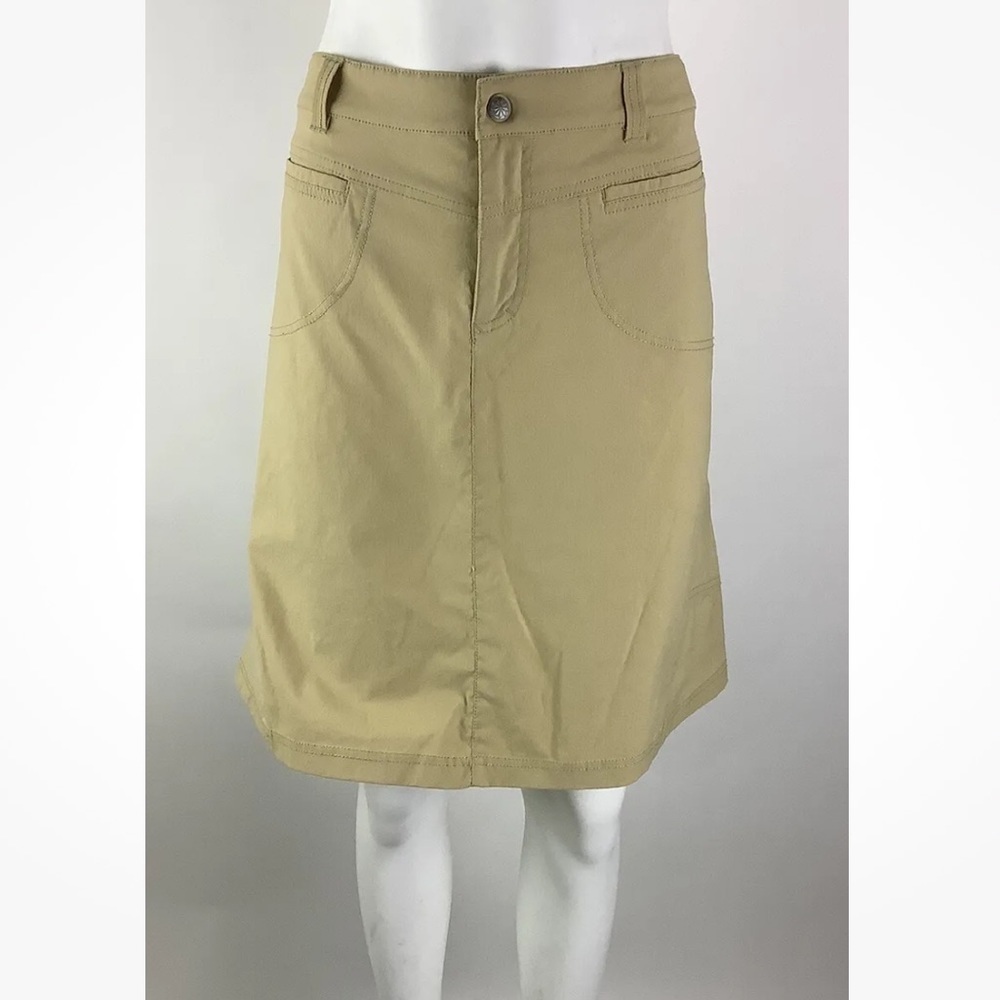 Athleta Sz 12 Pleat A Line Cargo Skirt Tan Nylon Spandex Adjustable Waist